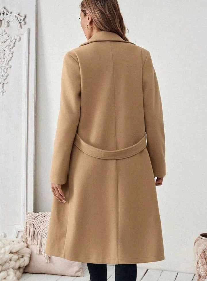Delia Elegant Belted Long Wool Coat with Wide Collar - image 3