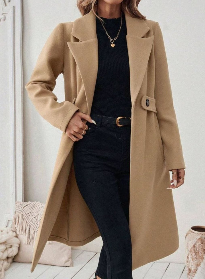 Delia Elegant Belted Long Wool Coat with Wide Collar - image 4
