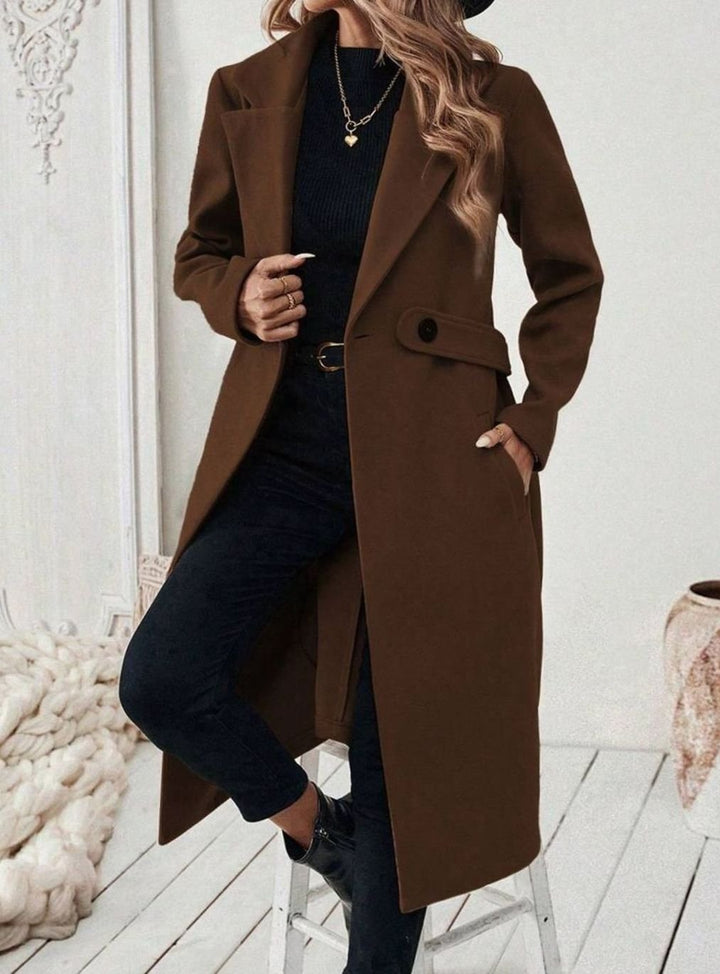 Delia Elegant Belted Long Wool Coat with Wide Collar - image 6