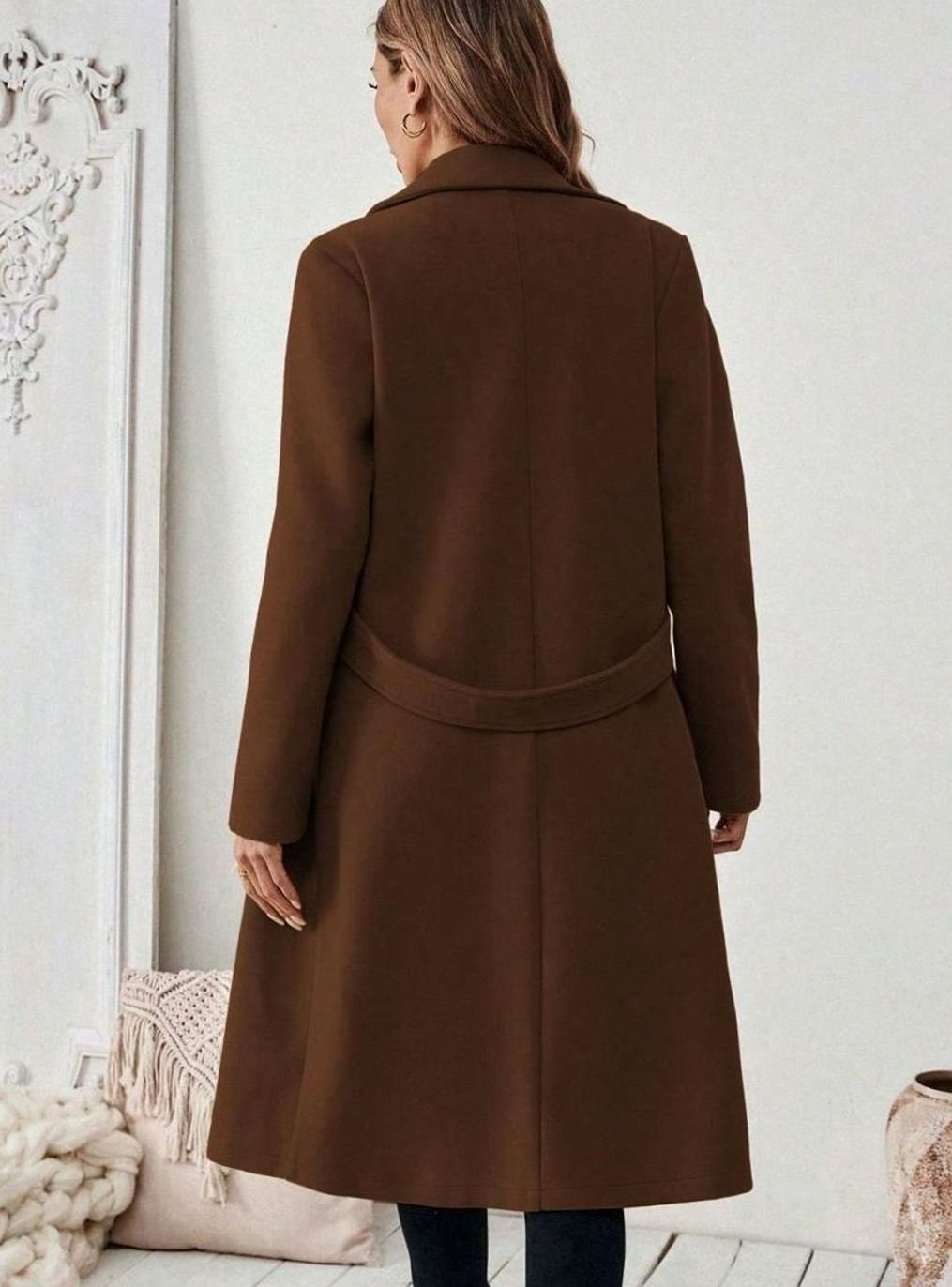Delia Elegant Belted Long Wool Coat with Wide Collar - image 7