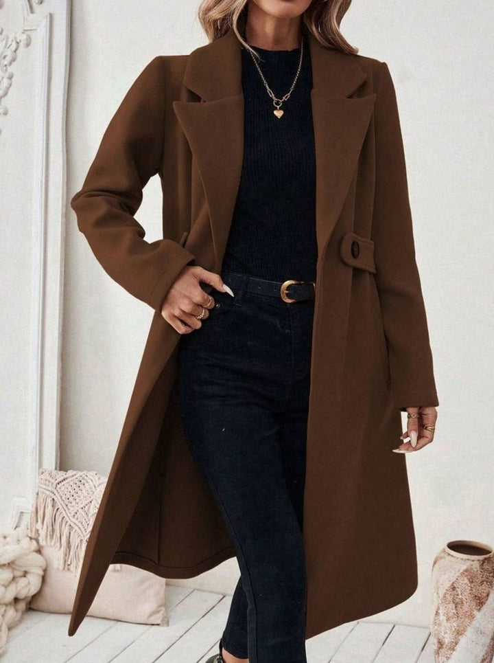 Delia Elegant Belted Long Wool Coat with Wide Collar - image 8