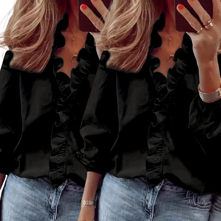 Evelyn two tone ruffle V neck blouse – image 8