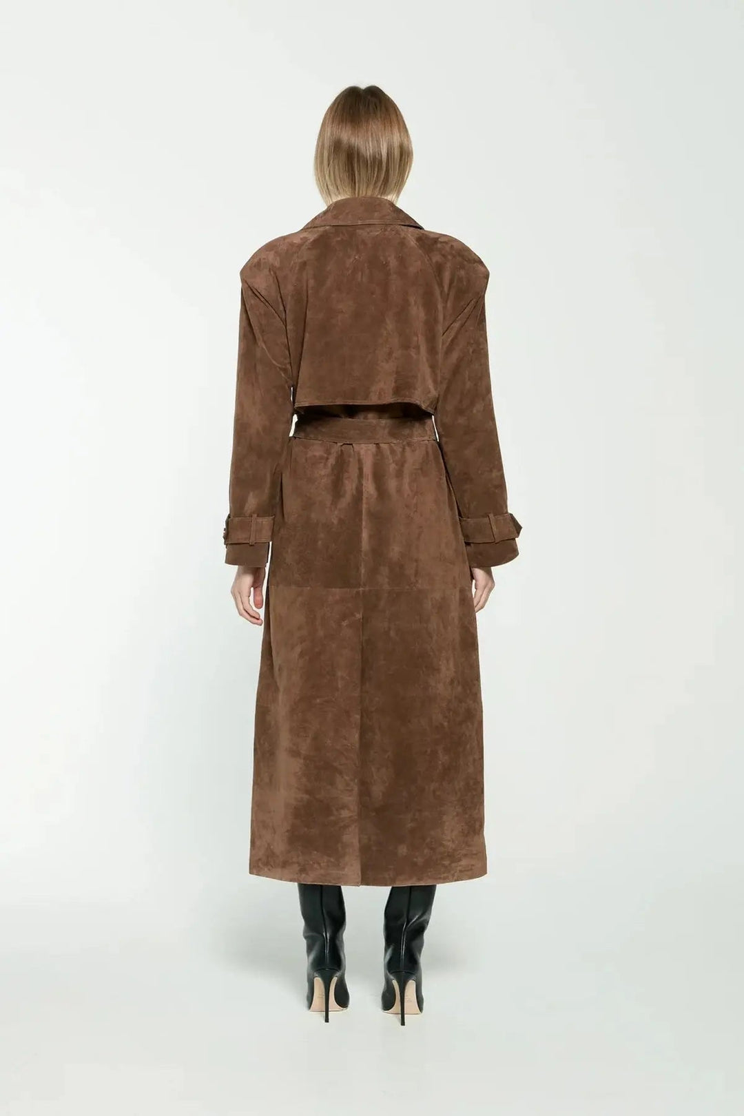 Theodora suede double breasted long trench coat – image 2