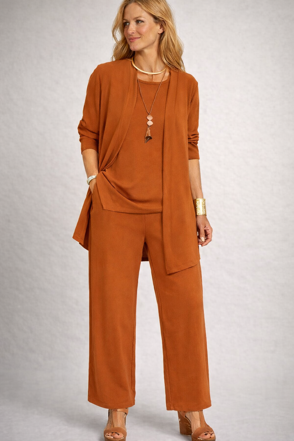 Catherine three piece set with cardigan and wide leg trousers – image 2
