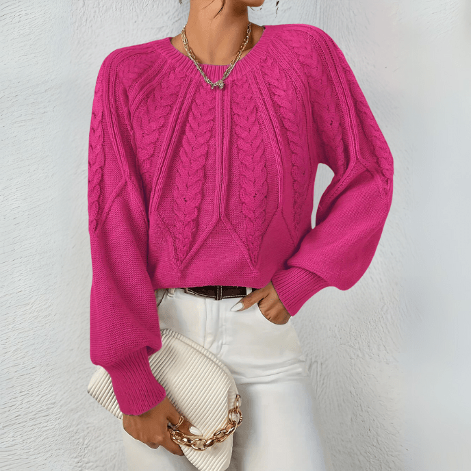 Ingvild cable knit jumper with puff sleeves – image 10