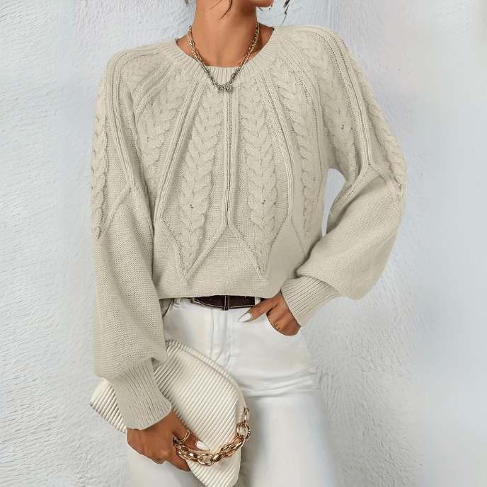 Ingvild cable knit jumper with puff sleeves – image 2