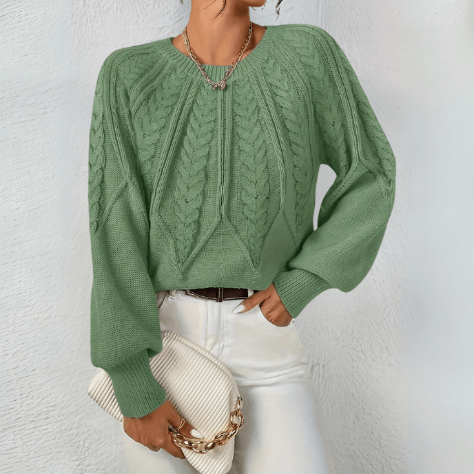 Ingvild cable knit jumper with puff sleeves – image 5