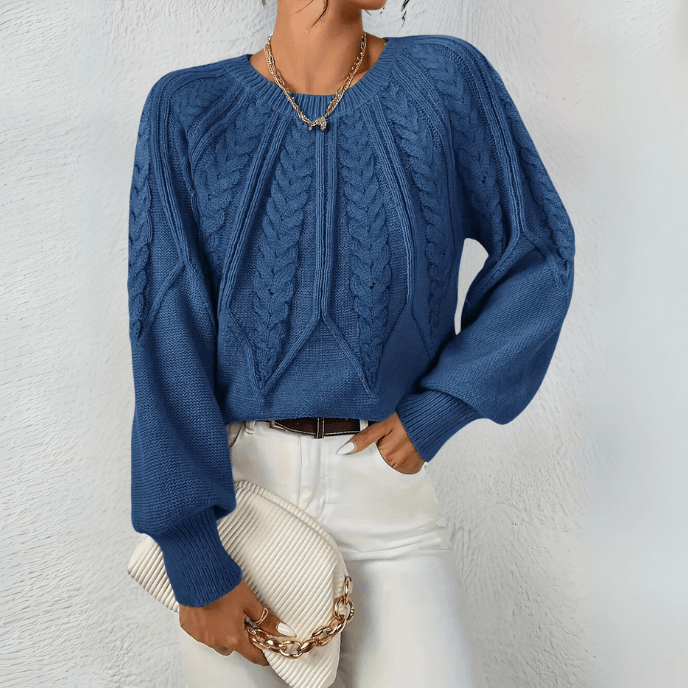 Ingvild cable knit jumper with puff sleeves – image 7
