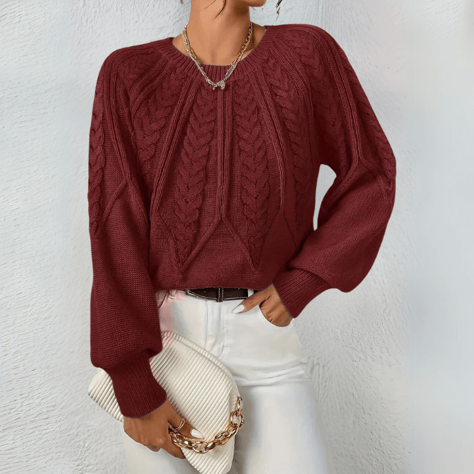 Ingvild cable knit jumper with puff sleeves – image 8