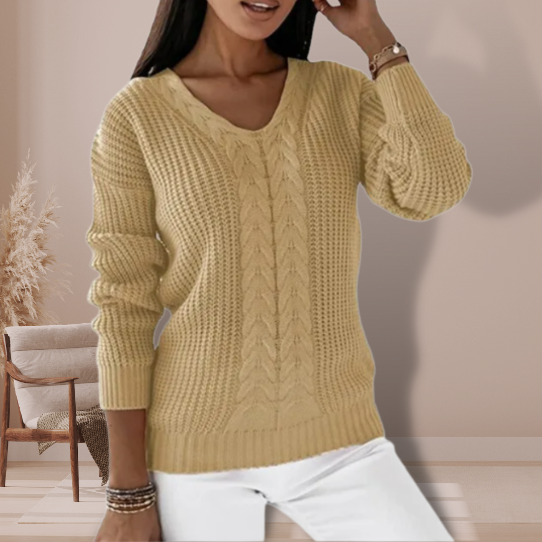 Mariana cable knit V neck jumper with ribbed cuffs – image 2
