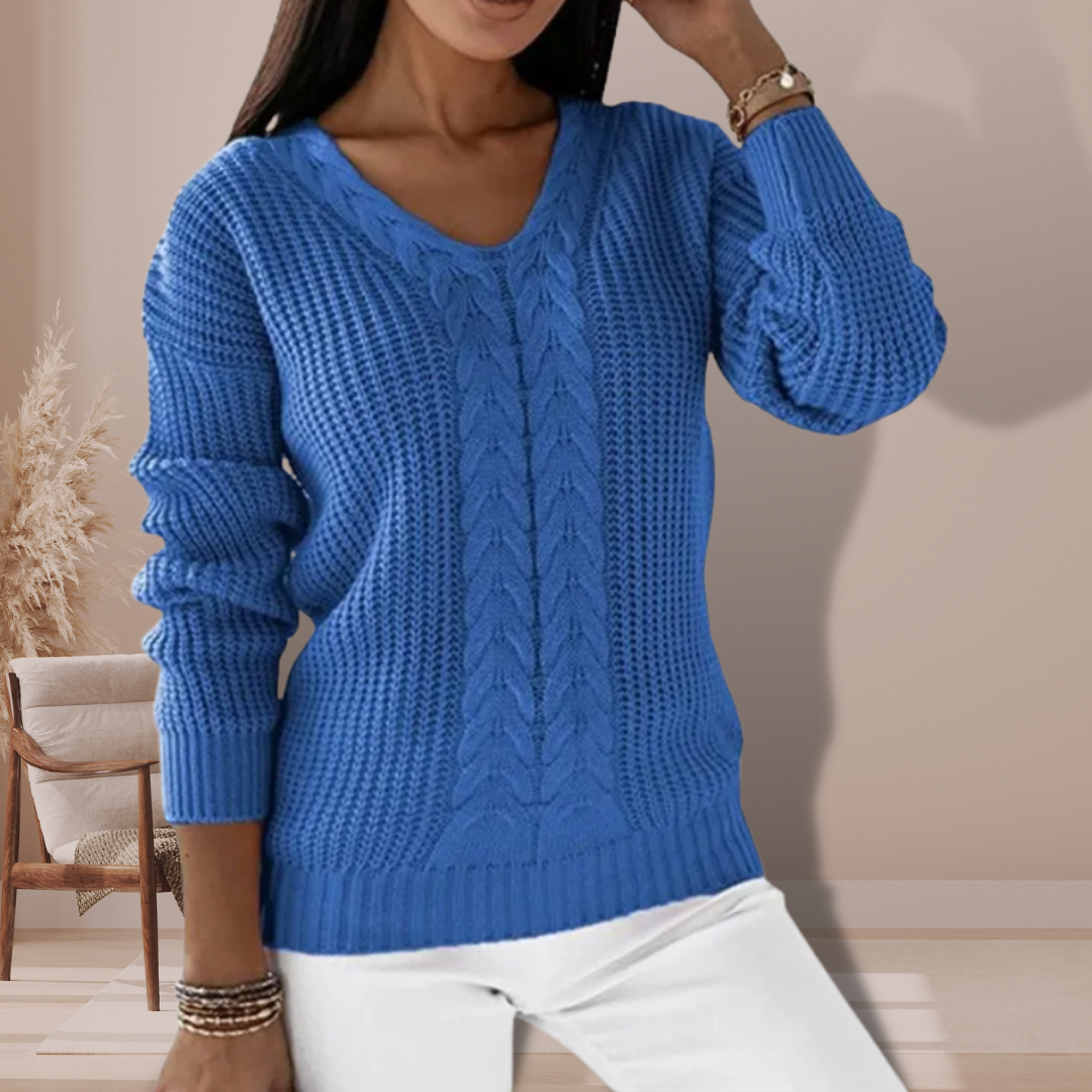 Mariana cable knit V neck jumper with ribbed cuffs – image 3