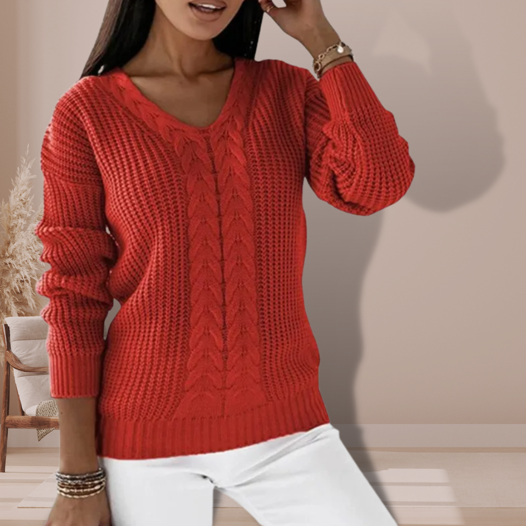 Mariana cable knit V neck jumper with ribbed cuffs – image 4