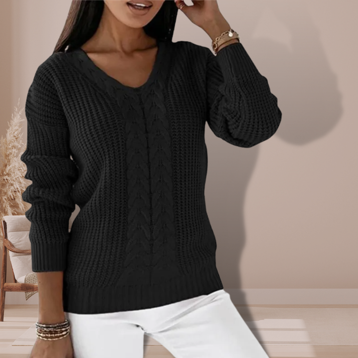 Mariana cable knit V neck jumper with ribbed cuffs – image 5