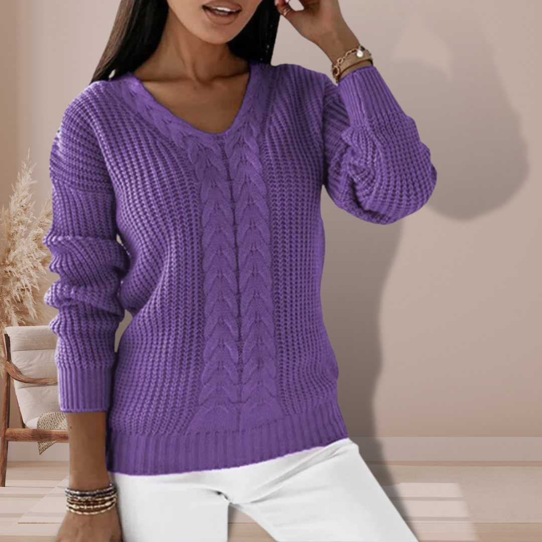 Mariana cable knit V neck jumper with ribbed cuffs – image 6