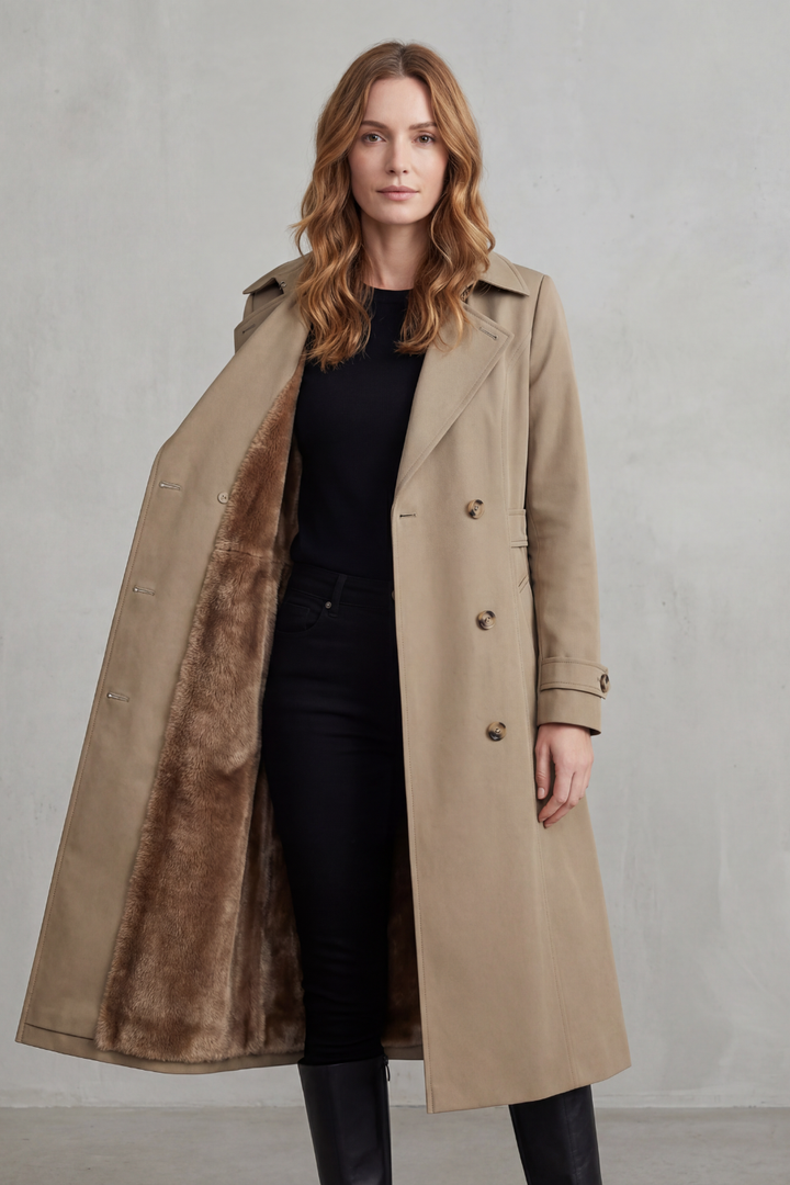 Paloma double breasted coat with faux fur lining – image 2