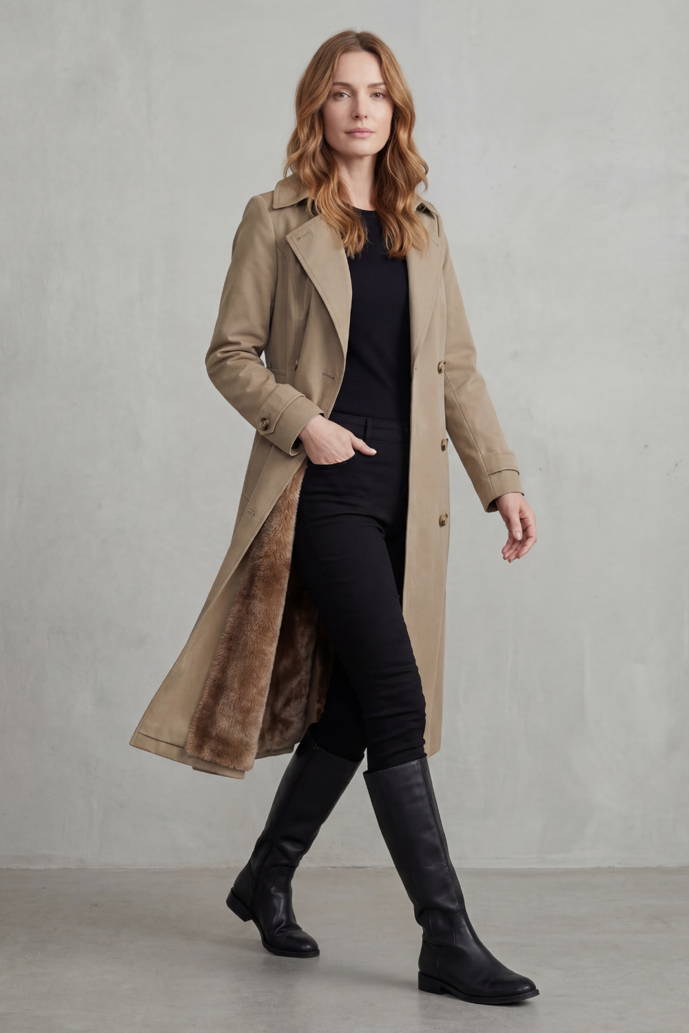 Paloma double breasted coat with faux fur lining – image 3