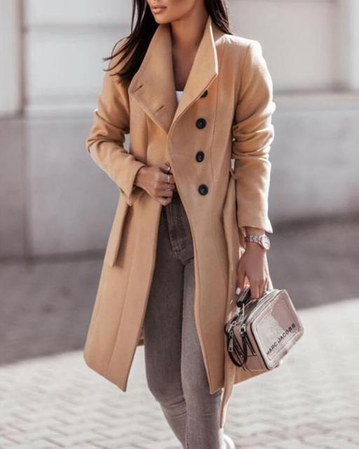 Tara longline belted coat with button front