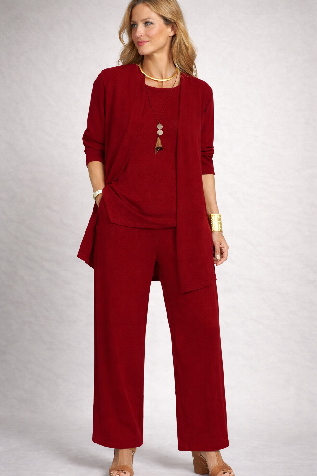 Catherine three piece set with cardigan and wide leg trousers – image 4