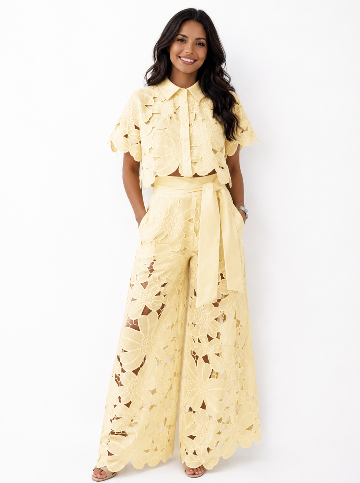 Anastasia floral lace crop top and wide leg trouser set – image 3