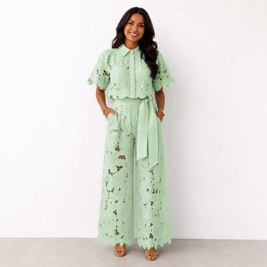 Anastasia floral lace crop top and wide leg trouser set – image 4