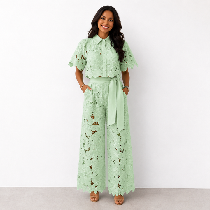 Anastasia floral lace crop top and wide leg trouser set – image 4