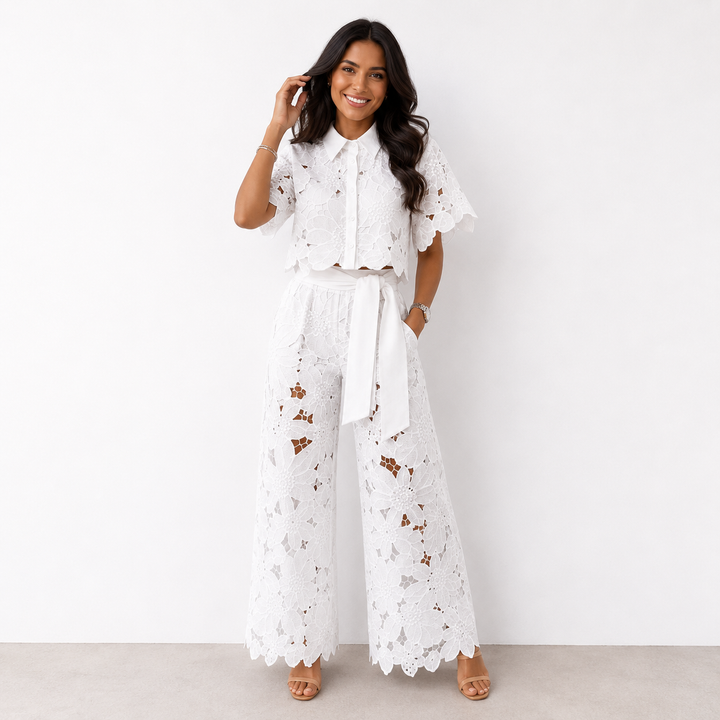 Anastasia floral lace crop top and wide leg trouser set – image 5