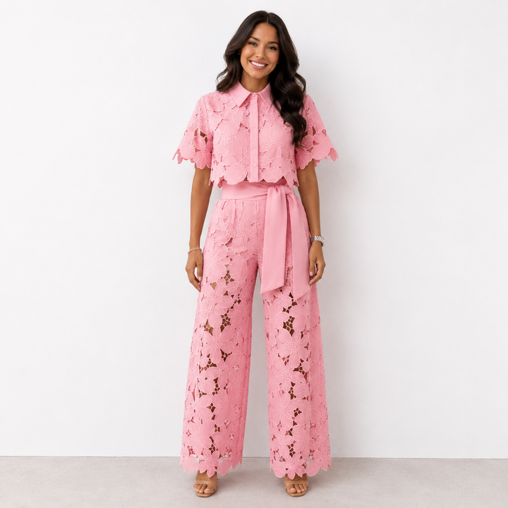 Anastasia floral lace crop top and wide leg trouser set – image 9