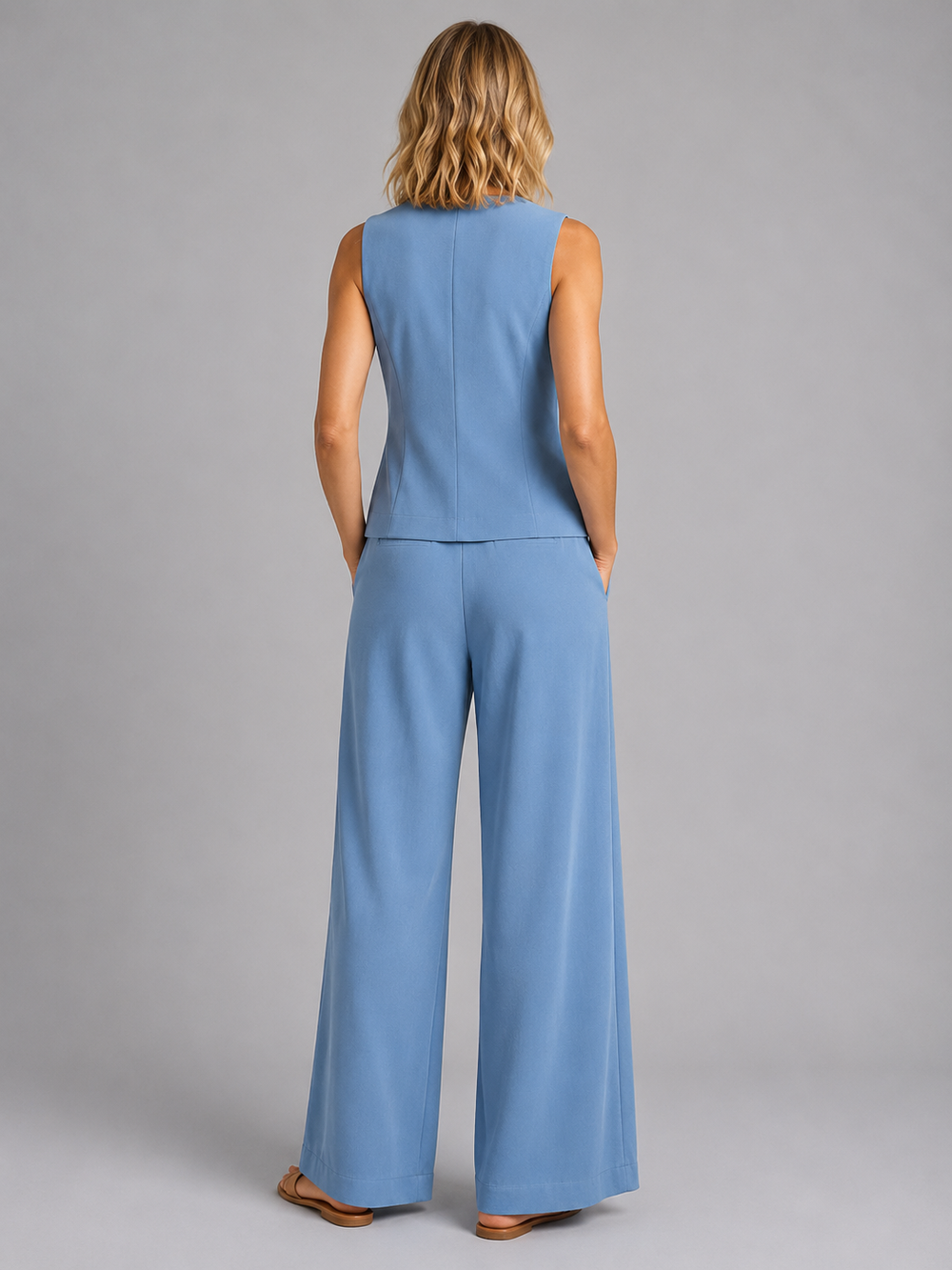 Audrey sleeveless waistcoat and wide leg trousers set – image 2