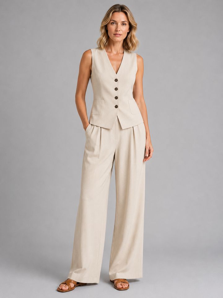 Audrey sleeveless waistcoat and wide leg trousers set – image 4