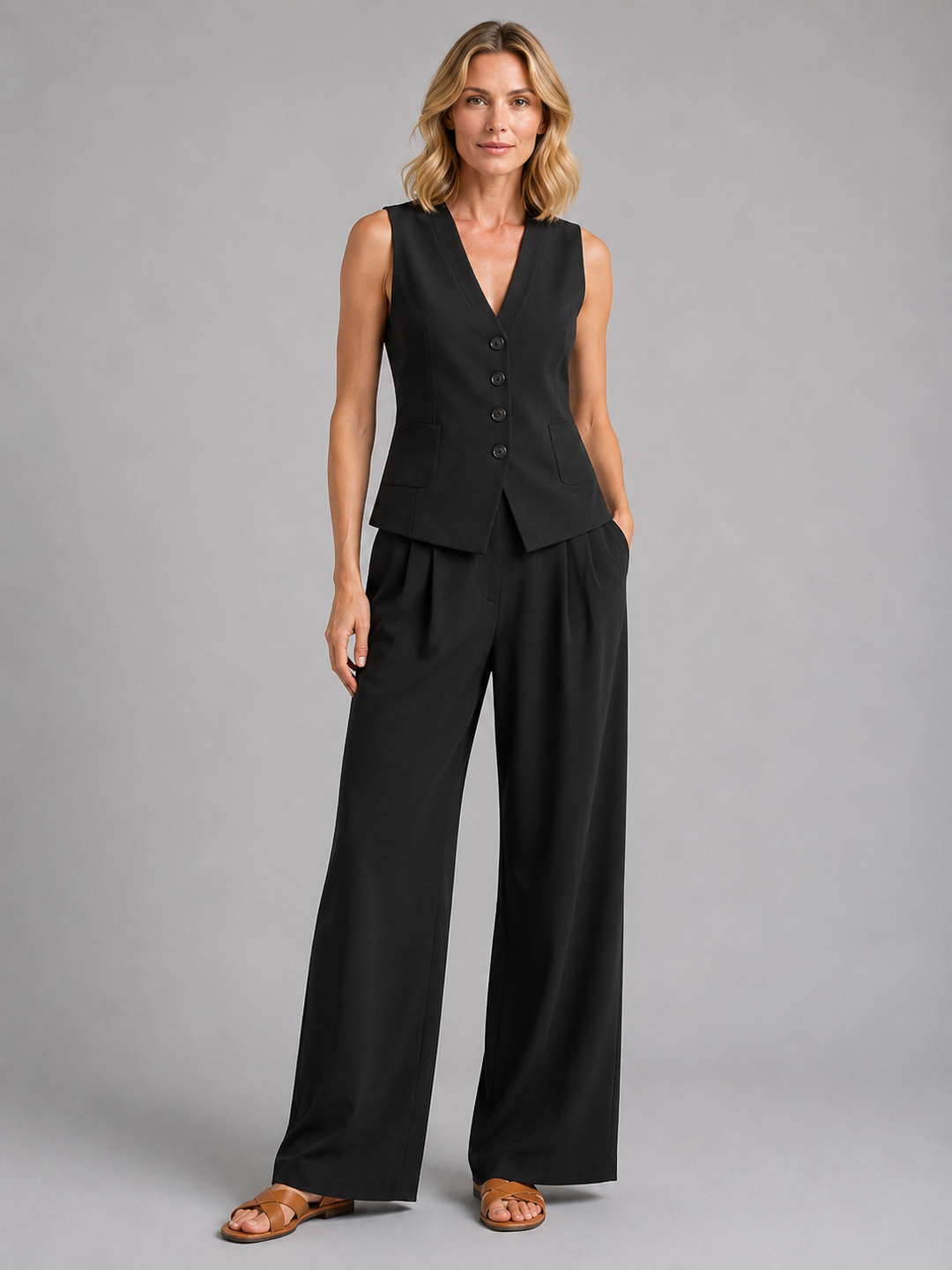 Audrey sleeveless waistcoat and wide leg trousers set – image 7