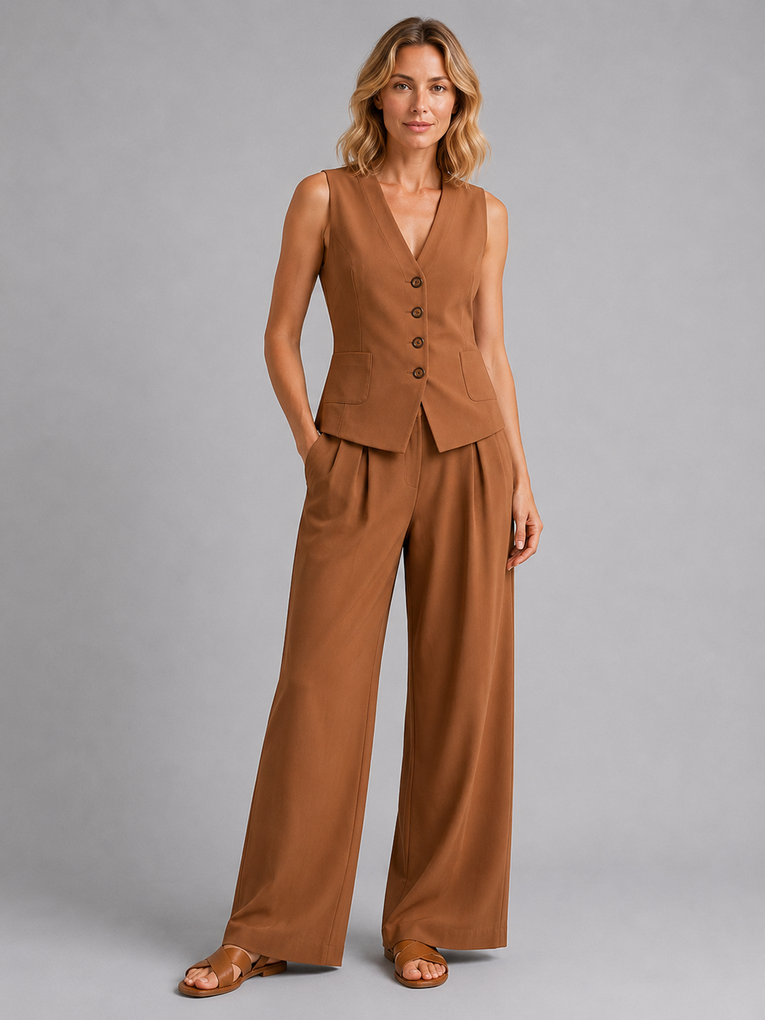 Audrey sleeveless waistcoat and wide leg trousers set – image 6