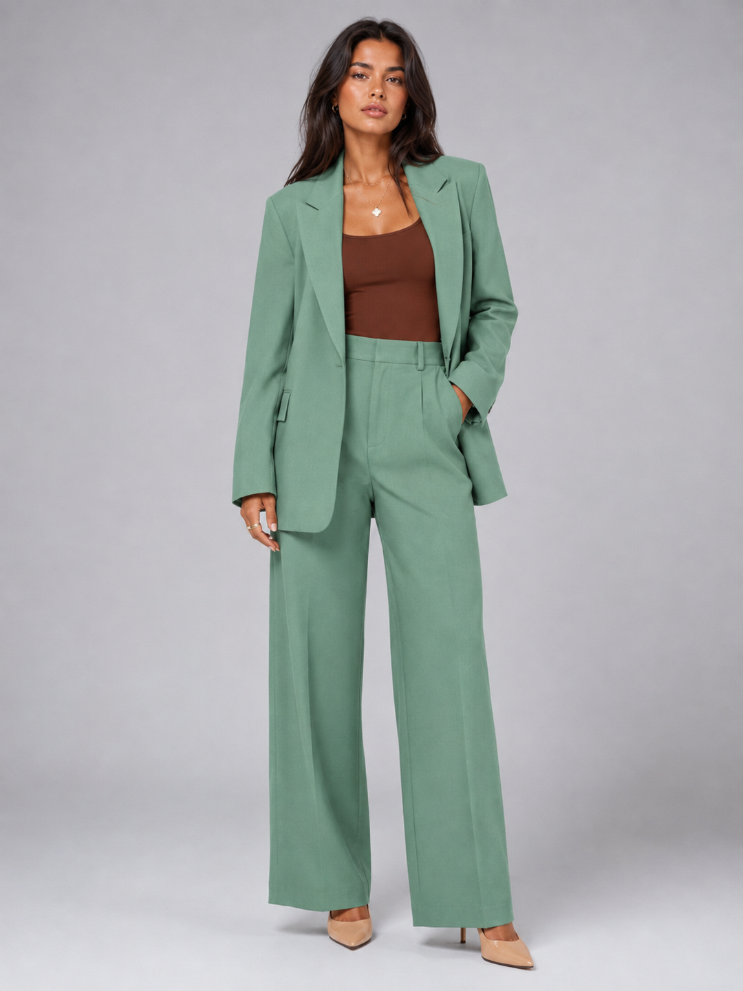 Rafaela single button blazer and wide leg trouser set – image 7