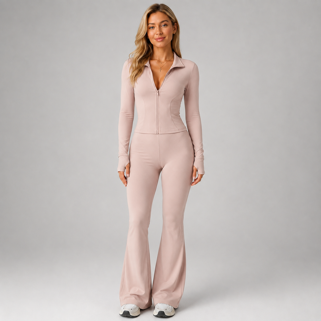 Amber ribbed co-ord set with flared trousers – image 5