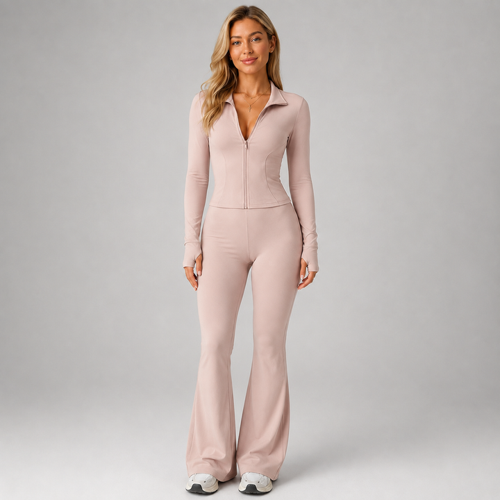 Amber ribbed co-ord set with flared trousers – image 5
