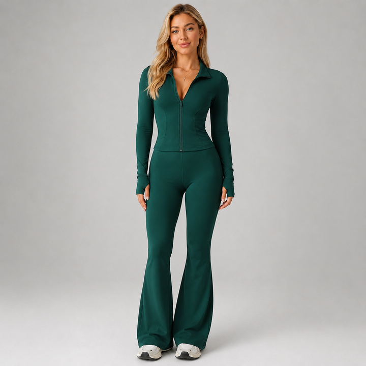 Amber ribbed co-ord set with flared trousers – image 6