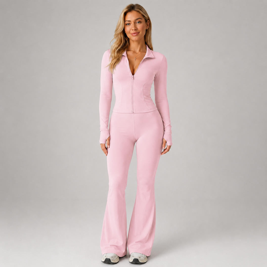 Amber ribbed co-ord set with flared trousers – image 8