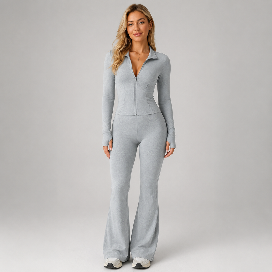 Amber ribbed co-ord set with flared trousers
