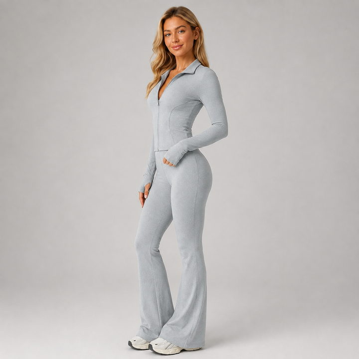 Amber ribbed co-ord set with flared trousers – image 3