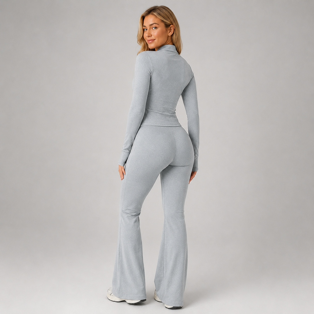 Amber ribbed co-ord set with flared trousers – image 2