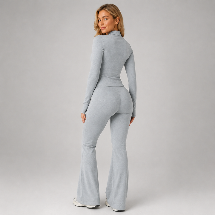 Amber ribbed co-ord set with flared trousers – image 2