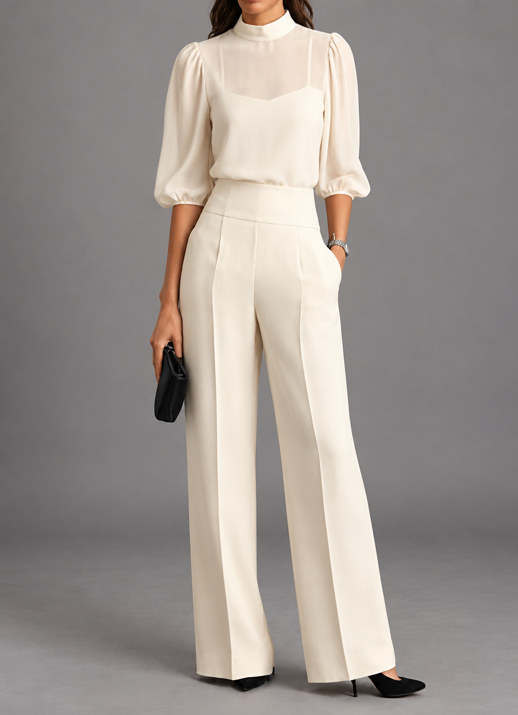 Noelle three piece set with camisole and wide leg trousers – image 6