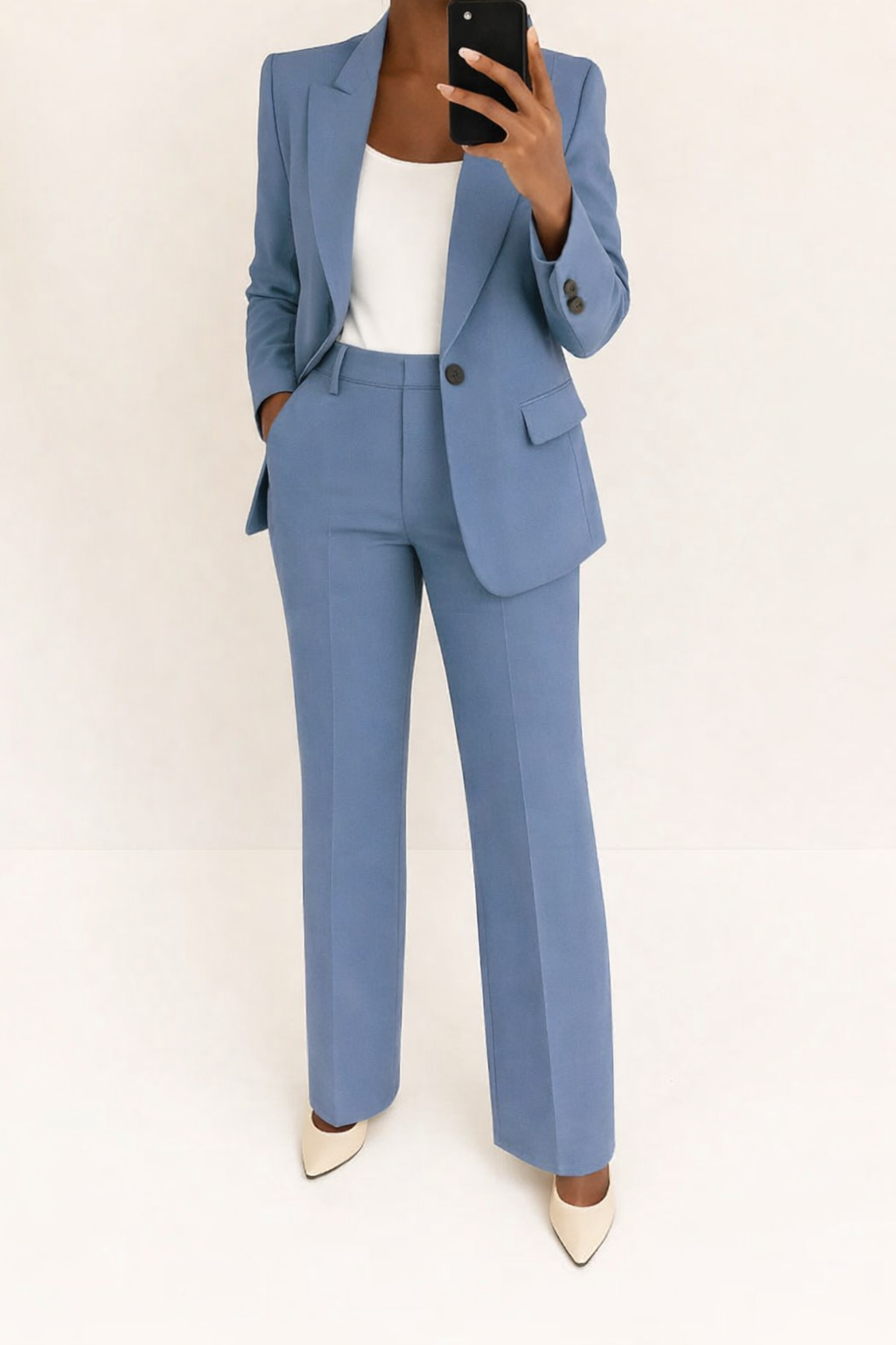 Eliza wide leg trouser suit with single button blazer