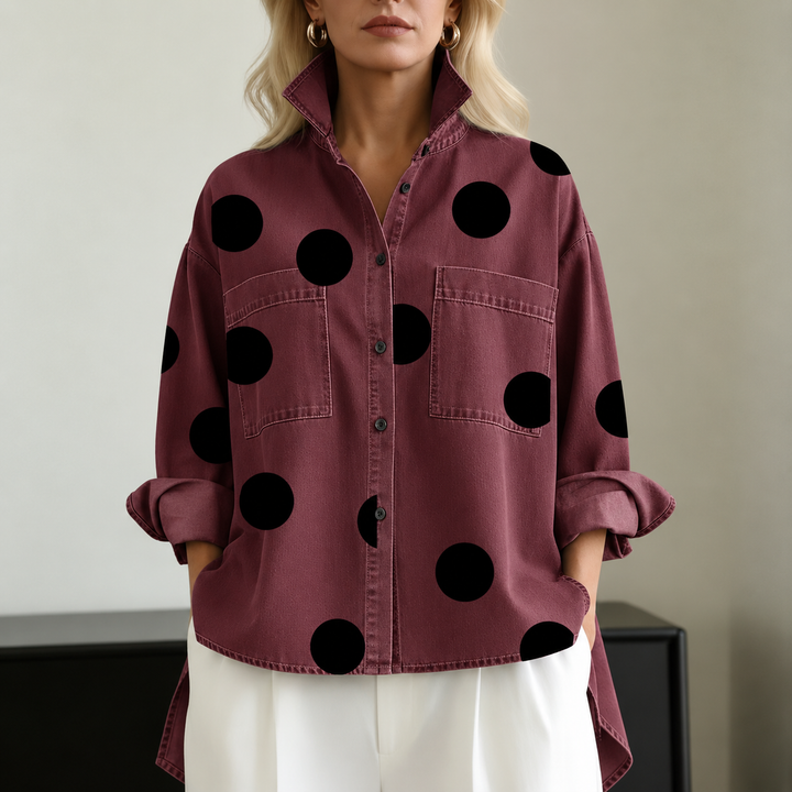 Rhiannon Elegant Oversized Polka Dot Shirt - image 5