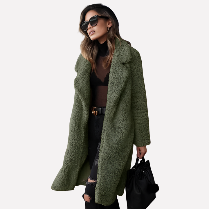 Vilde long teddy coat with notch collar