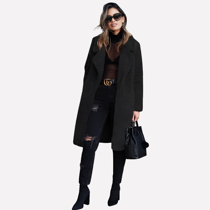 Vilde long teddy coat with notch collar – image 6