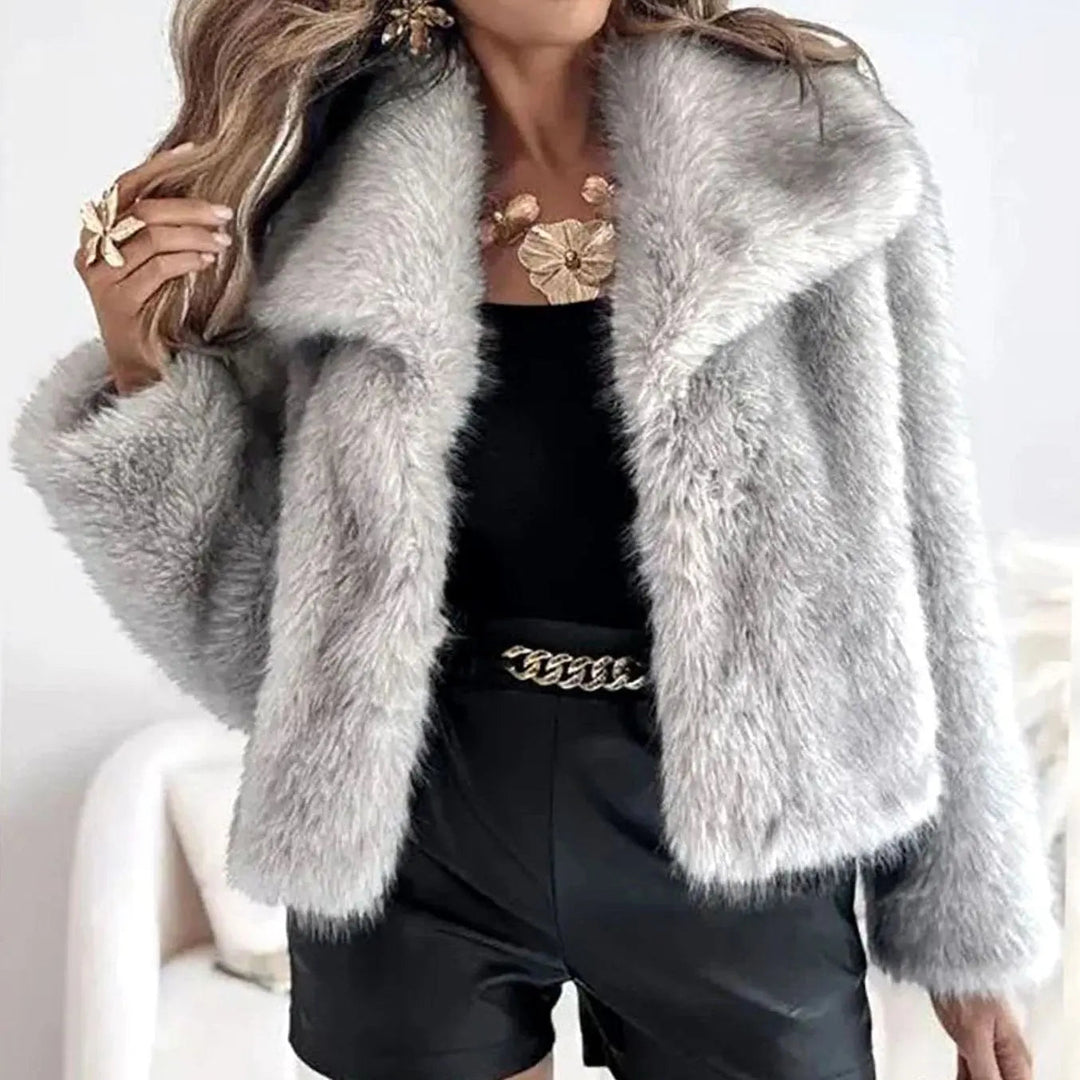 Synne cropped faux fur jacket with wide lapels – image 5