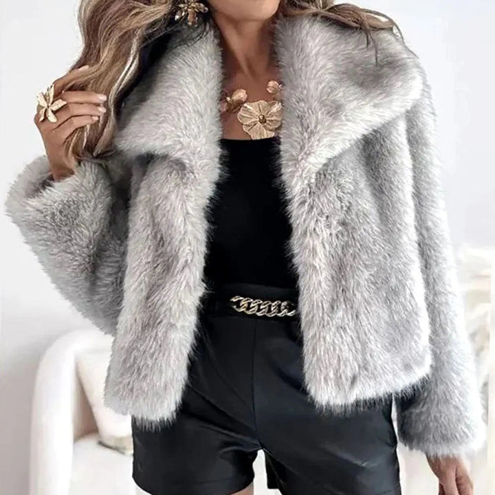 Synne cropped faux fur jacket with wide lapels – image 5
