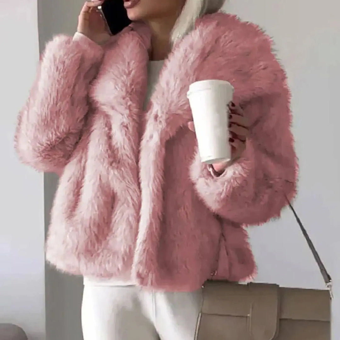 Synne cropped faux fur jacket with wide lapels