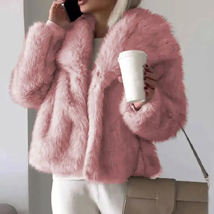 Synne cropped faux fur jacket with wide lapels