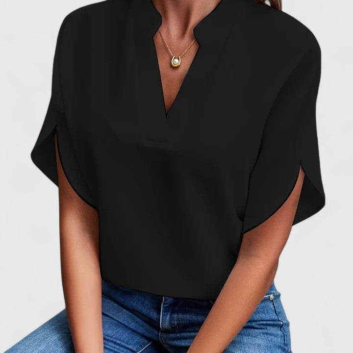 Inga V neck blouse with split short sleeves – image 2